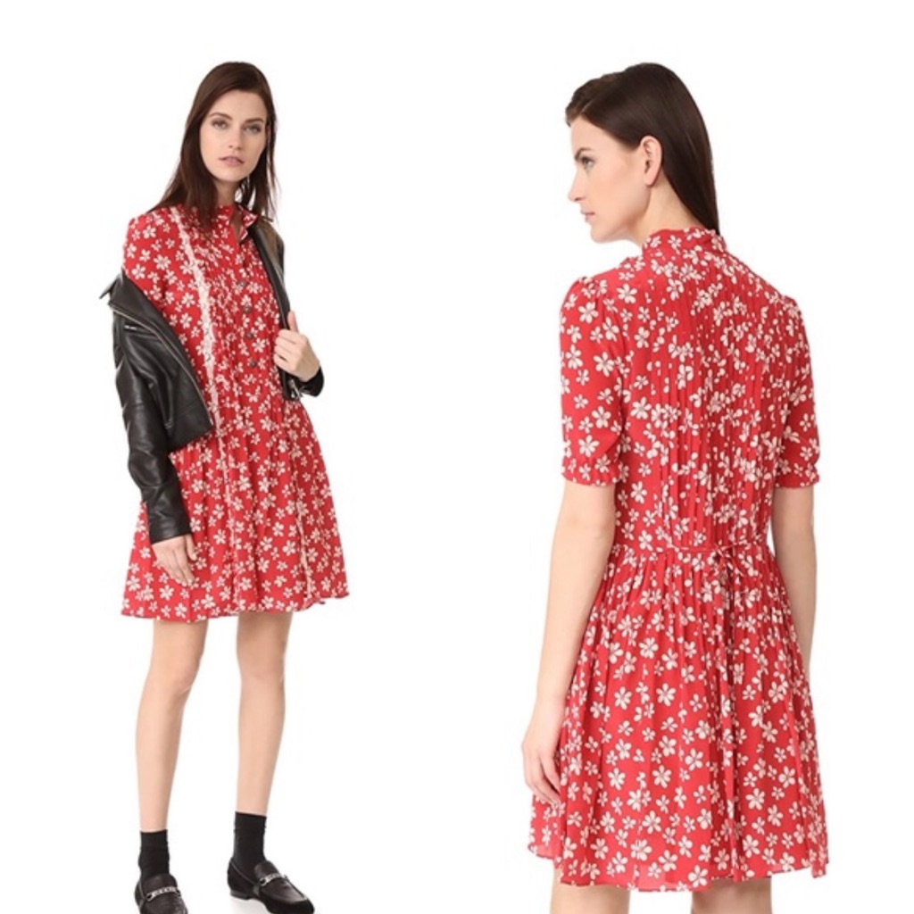 The Kooples 100% Silk 1960s Floral Cherry Blossom Boho & Romantic Dress, Size S